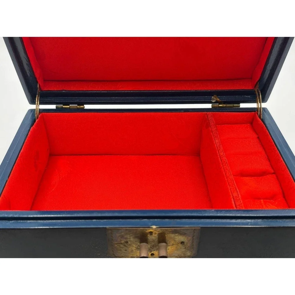 Vintage 1988 R.H. Macy Wooden Jewelry Box with Brass Latch & Footed Base